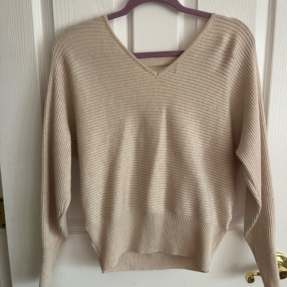 Hippie Rose Beige V-Neck Sweater